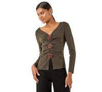 Roman Originals Rose Front Knit Top for Women UK - Ladies Everyday Autumn Winter V-Neckline Comfy Soft Evening Vacation Work Party Night Out - Red - Size 14