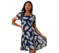 Roman Originals Rose Print Lace Stretch Dress for Women UK - Ladies Everyday Autumn Winter Scooped Neckline Comfy Soft Evening Vacation Work Party Night Out - Navy - Size 16