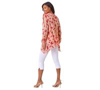 Roman Originals Rose Print Metallic Tunic Top for Women UK - Ladies Everyday Holiday Spring Summer Round Neckline Comfy Soft Evening Vacation Work Party - Light Pink - Size 16