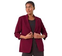 Roman Originals Ruched Sleeve Stretch Blazer for Women UK - Ladies Everyday Holiday Spring Summer Edge to Edge Opening Comfy Soft Evening Vacation Work Party - Wine - Size 20