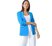 Roman Originals Ruched Sleeve Stretch Blazer for Women UK - Ladies Everyday Holiday Spring Summer Edge to Edge Opening Comfy Soft Evening Vacation Work Party - Blue - Size 12