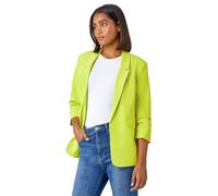 Roman Originals Ruched Sleeve Stretch Blazer for Women UK - Ladies Everyday Holiday Spring Summer Edge to Edge Opening Comfy Soft Evening Vacation Work Party - Lime - Size 20