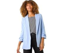 Roman Originals Ruched Sleeve Stretch Blazer for Women UK - Ladies Everyday Holiday Spring Summer Edge to Edge Opening Comfy Soft Evening Vacation Work Party - Light Blue - Size 10