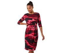 Roman Originals Ruched Waist Dress for Women UK - Ladies Twist Knot Waisted Wrap Stretch Jersey Knee Length Business Smart Work Office Formal Evening Drape - Red Noir - Size 10