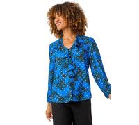 Roman Originals Ruffle Front V-Neck Satin Blouse for Women UK - Ladies Everyday Autumn Winter V-Neckline Comfy Soft Evening Vacation Work Party Night Out - Blue Gold - Size 20