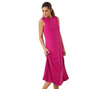 Roman Originals Sandwash Stretch Midi Dress for Women UK - Ladies Everyday Holiday Spring Summer Round Neckline Comfy Soft Evening Vacation Work Party - Magenta - Size 16