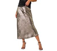 Roman Originals Satin Bias Cut Midi Skirt for Women UK - Ladies Everyday Holiday Spring Summer Silky Comfy Soft Evening Vacation Work Party - Silver - Size 12