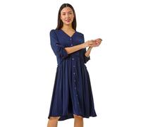 Roman Originals Satin Drop Waist Smock Dress for Women UK - Ladies Everyday Holiday Spring Summer V-Neckline Comfy Soft Evening Vacation Work Party - Navy - Size 10