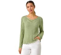 Roman Originals Scallop V-Neck Knit Jumper for Women UK - Ladies Everyday Holiday Spring Summer V-Neckline Comfy Soft Evening Vacation Work Party - Khaki - Size 14