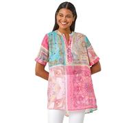 Roman Originals Scarf Print Hotfix Buttoned Top for Women UK - Ladies Everyday Holiday Spring Summer V-Neckline Comfy Soft Evening Vacation Work Party - Pink - Size 10
