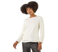 Roman Originals Sequin Bow Back Snit Top for Women UK - Ladies Everyday Autumn Winter Round Neckline Comfy Soft Evening Vacation Work Party Night Out - Ivory - Size 16