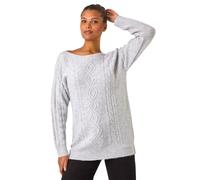 Roman Originals Sequin Cable Knit Jumper for Women UK - Ladies Everyday Autumn Winter Round Neckline Comfy Soft Evening Vacation Work Party Night Out - Grey - Size 18