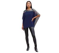 Roman Originals Sequin Chiffon Top for Women Ladies Embellished Blouse Sparkly Glitter Overlay Shiny Special Occasion Winter New Year NYE Party Christmas Night Out - Navy - Size 14
