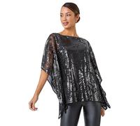 Roman Originals Sequin Chiffon Top for Women Ladies Embellished Blouse Sparkly Glitter Overlay Shiny Special Occasion Winter New Year NYE Party Christmas Night Out