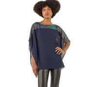 Roman Originals Sequin Chiffon Top for Women Ladies Embellished Blouse Sparkly Glitter Overlay Shiny Special Occasion Winter New Year NYE Party Christmas Night Out - Navy - Size 18