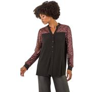 Roman Originals Sequin Embellished Detail Blouse for Women UK - Ladies Autumn Everyday Winter Holiday Notch Neckline Comfy Long Sleeve Soft Shirt Stretch Fabric Tops - Rose - Size 18