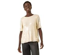 Roman Originals Sequin Embellished Top for Women UK - Ladies Everyday Autumn Winter Round Neckline Comfy Soft Evening Vacation Work Party Night Out - Cream - Size 16