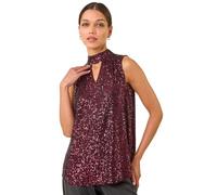 Roman Originals Sequin High Neck Keyhole Top for Women UK - Ladies Everyday Autumn Winter High Neckline Comfy Soft Evening Vacation Work Party Night Out - Magenta - Size 10