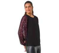 Roman Originals Sequin Sleeve Stretch Top for Women UK - Ladies Everyday Autumn Winter Round Neckline Comfy Soft Evening Vacation Work Party Night Out - Magenta - Size 14
