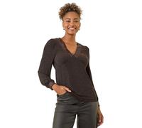 Roman Originals Sequin Trim Stretch Top for Women UK - Ladies Everyday Holiday Autumn Winter Pull-On V Neck Long Sleeves Comfy Soft Evening Vacation Work Party - Bronze - Size 18
