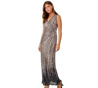 Roman Originals Sequin Twist Detail Maxi Dress for Women UK - Ladies Everyday Autumn Winter V-Neckline Comfy Soft Evening Vacation Work Party Night Out Stretch Wrap - Bronze - Size 20
