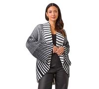 Roman Originals Shawl Fluffy Striped Knit Cardigan for Women UK - Ladies Everyday Autumn Winter Comfy Soft Evening Vacation Work Party Night Out - Black - Size 12
