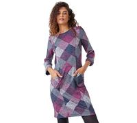 Roman Originals Shift Dress for Women UK - Ladies Print Winter Smart Work Office Casual Formal Party Comfortable Tunic 3/4 Sleeve Knee Length Plaid Smock - Grey Magenta - Size 20