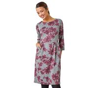Roman Originals Shift Dress with Pockets for Women UK - Ladies Summer Autumn Winter Smart Casual Work Short 3/4 Sleeve Tunic Knee Length Pleated Gathered Waist Tea Loose - Pink & Grey - Size 18