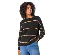 Roman Originals Shimmer Detail Knit Jumper for Women UK - Ladies Everyday Autumn Winter Crew Neckline Comfy Soft Evening Vacation Work Party Night Out - Black - Size 12