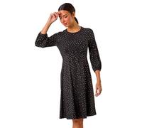 Roman Originals Shimmer Foil Print Dress for Women UK - Ladies Everyday Autumn Winter Round Neckline Comfy Soft Evening Vacation Work Party Night Out - Black - Size 18