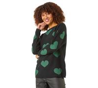 Roman Originals Shimmer Heart Knit Jumper for Women UK - Ladies Everyday Autumn Winter Round Neckline Comfy Soft Evening Vacation Work Party Night Out - Black - Size 10