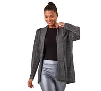 Roman Originals Shimmer Longline Knit Cardigan for Women UK - Ladies Everyday Autumn Winter Round Neckline Comfy Soft Evening Vacation Work Party Night Out - Black - Size 10