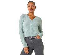 Roman Originals Shimmer V-Neck Ribbed Cardigan for Women UK - Ladies Everyday Autumn Winter V-Neckline Comfy Soft Evening Vacation Work Party Night Out - Sage - Size S