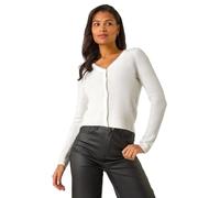 Roman Originals Shimmer V-Neck Ribbed Cardigan for Women UK - Ladies Everyday Autumn Winter V-Neckline Comfy Soft Evening Vacation Work Party Night Out - White - Size L