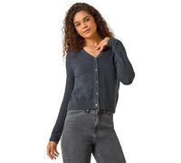 Roman Originals Shimmer V-Neck Ribbed Cardigan for Women UK - Ladies Everyday Autumn Winter V-Neckline Comfy Soft Evening Vacation Work Party Night Out - Dark Grey - Size M