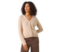 Roman Originals Shimmer V-Neck Ribbed Cardigan for Women UK - Ladies Everyday Autumn Winter V-Neckline Comfy Soft Evening Vacation Work Party Night Out - Natural - Size XXL