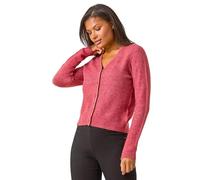 Roman Originals Shimmer V-Neck Ribbed Cardigan for Women UK - Ladies Everyday Autumn Winter V-Neckline Comfy Soft Evening Vacation Work Party Night Out - Rose - Size L