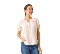 Roman Originals Shirred Tie Front Neck Top for Women UK - Ladies Everyday Holiday Spring Summer Round Neckline Comfy Soft Evening Vacation Work Party - Light Pink - Size 18