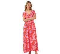 Roman Originals Shirred Waist Dress for Women UK Ladies Midi Maxi Summer Spring Tiered Frill Hem Empire Waist Short Sleeve V Neck Gathered Skirt Bohemian Holiday - Orange - Size 18
