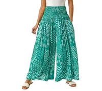 Roman Originals Shirred Wide Leg Palazzo Trouser for Women UK Ladies Stretch Pull On Elasticated Pants Summer Spring Casual Smart Holiday Vacation Party Bottoms - Leopard Animal Brown - Size ONE