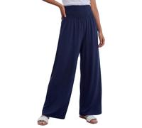 Roman Originals Shirred Wide Leg Palazzo Trouser for Women UK Ladies Stretch Pull On Elasticated Pants Summer Spring Casual Smart Holiday Vacation Party Bottoms - Petite Navy - Size 12