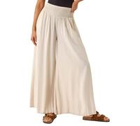 Roman Originals Shirred Wide Leg Palazzo Trouser for Women UK Ladies Stretch Pull On Elasticated Pants Summer Spring Casual Smart Holiday Vacation Party Bottoms - Stone - Size ONE