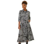 Roman Originals Shirt Dress for Women UK- Ladies Long Sleeve Belted Collared Midi Maxi Winter Autumn Smart Casual Button Through Evening Office A Line Swing Skater - Abstract Noir - Size 16