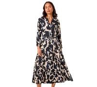 Roman Originals Shirt Dress for Women UK- Ladies Long Sleeve Belted Collared Midi Maxi Winter Autumn Smart Casual Button Through Evening Office A Line Swing Skater - Black Blue - Size 10