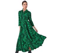 Roman Originals Shirt Dress for Women UK- Ladies Long Sleeve Belted Collared Midi Maxi Winter Autumn Smart Casual Button Through Evening Office A Line Swing Skater - Green & Black - Size 12