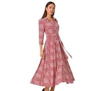 Roman Originals Shirt Dress for Women UK- Ladies Long Sleeve Belted Collared Midi Maxi Winter Autumn Smart Casual Button Through Evening Office A Line Swing Skater - Red Pink - Size 10