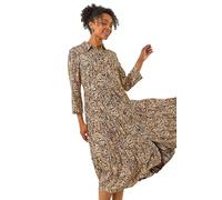 Roman Originals Shirt Dress for Women UK- Ladies Long Sleeve Belted Collared Midi Maxi Winter Autumn Smart Casual Button Through Evening Office A Line Swing Skater - Petite Abstract Noir - Size 12