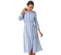 Roman Originals Shirt Dress for Women UK- Ladies Long Sleeve Belted Collared Midi Maxi Winter Autumn Smart Casual Button Through Evening Office A Line Swing Skater - Stripe Light Blue - Size 14