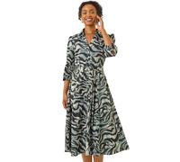 Roman Originals Shirt Dress for Women UK- Ladies Long Sleeve Belted Collared Midi Maxi Winter Autumn Smart Casual Button Through Evening Office A Line Swing Skater - Petite Grey - Size 18