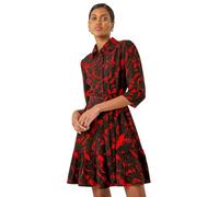Roman Originals Shirt Dress for Women UK- Ladies Long Sleeve Belted Collared Midi Maxi Winter Autumn Smart Casual Button Through Evening Office A Line Swing Skater - Red Noir - Size 18